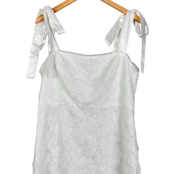 Adrianna Papell Tie Strap Lace Overlay Floral Midi Cocktail Dress White Size 16 - Picture 8 of 16